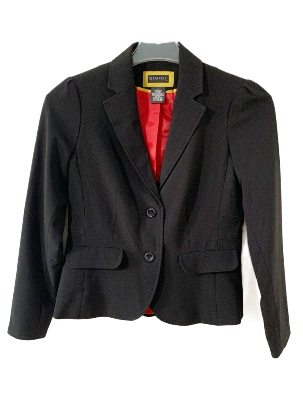 Vintage Y2K George Black Fitted Blazer Red Lining Size 4 Office Siren